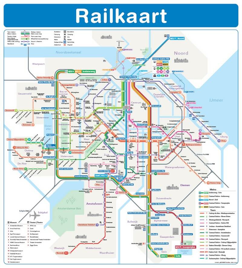 mapa de lineas tranvia amsterdam